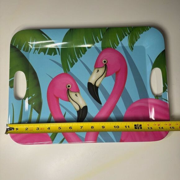 Noteworthy Flamingos and Palm Trees Tropical Melamine 15”x11” Serving Tray EUC - Picture 5 of 6